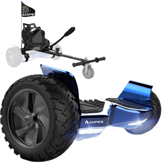 Hoverboard fuoristrada con sedile 8,5 pollici Blu Cromato + kart – vista completa del set