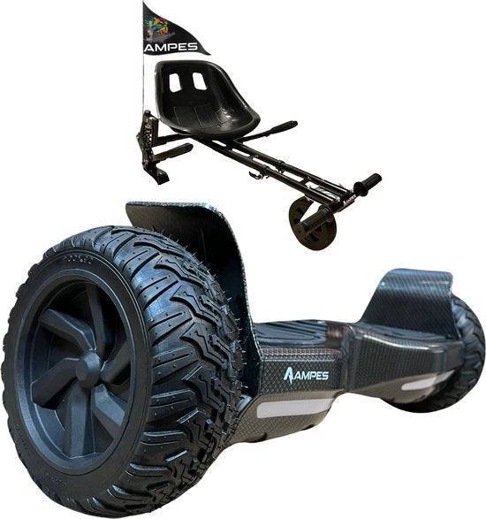 Hoverboard fuoristrada con sedile 8,5 pollici Carbonio + kart con ammortizzatori – vista completa del set