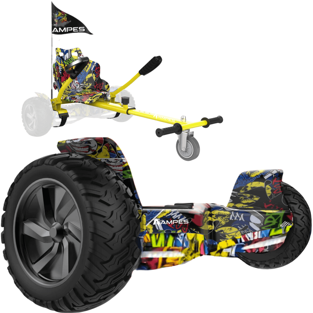 Hoverboard fuoristrada con sedile 8,5 pollici Hip Hop + kart Hip Hop – vista completa del set