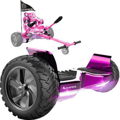 Hoverboard fuoristrada con sedile 8,5 pollici Rosa Cromato + kart Rosa – vista completa del set