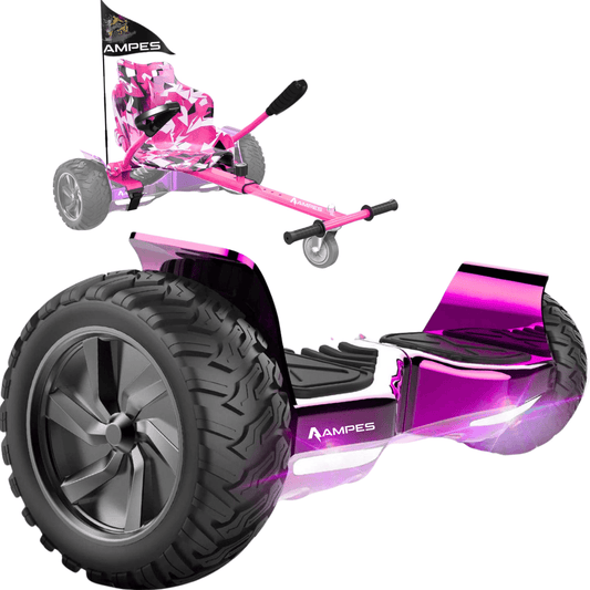 Hoverboard fuoristrada con sedile 8,5 pollici Rosa Cromato + kart Rosa – vista completa del set