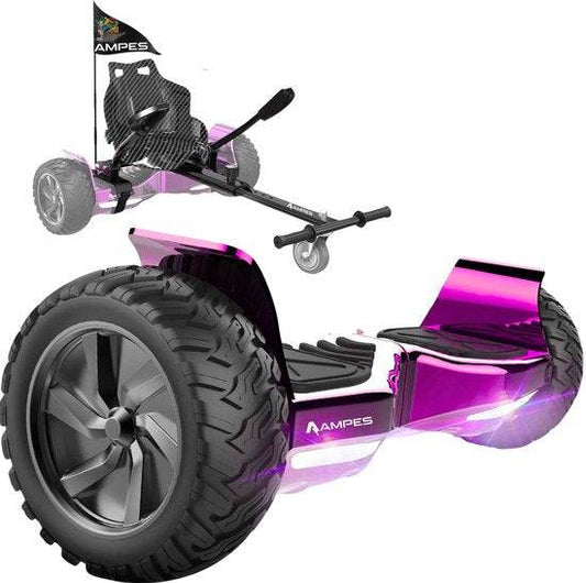 Hoverboard fuoristrada con sedile 8,5 pollici Rosa Cromato + kart – vista completa del set