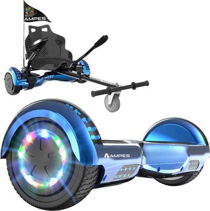 Hoverboard con sedile 6,5 pollici Blu Cromato + kart – hoverboard da solo e montato nel kart con sedile effetto carbonio