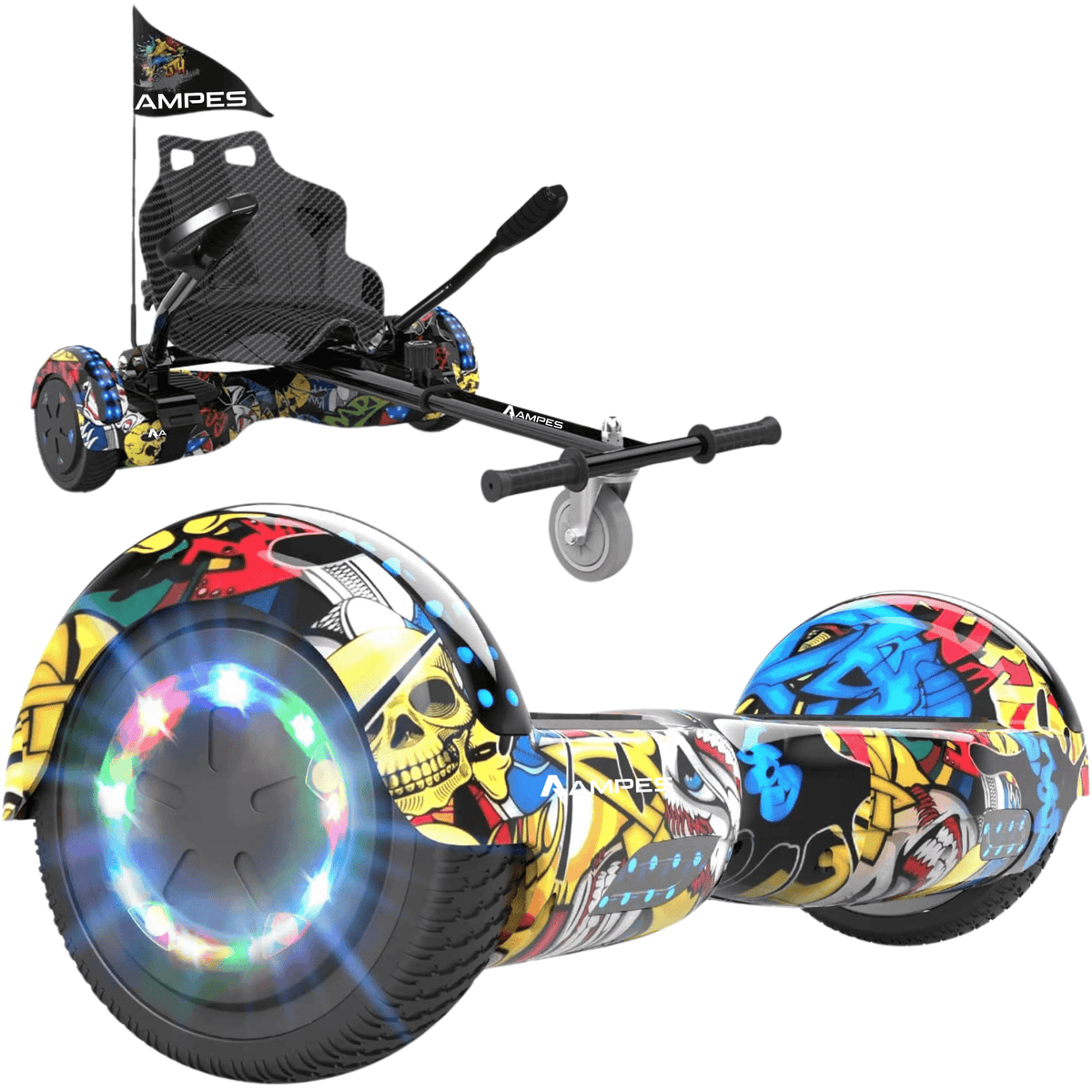 Hoverboard con sedile 6,5 pollici Hip Hop + kart – hoverboard da solo e montato nel kart con sedile effetto carbonio