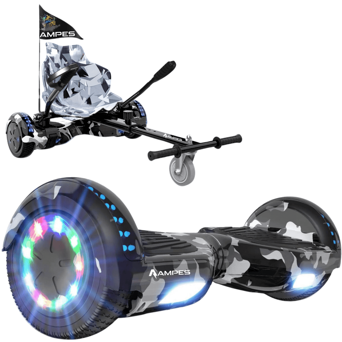 Hoverboard con sedile 6,5 pollici Mimetico + kart Mimetico – hoverboard e kart con sedile a stampa mimetica