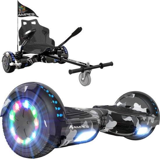 Hoverboard con sedile 6,5 pollici Mimetico + kart – hoverboard da solo e montato nel kart con sedile effetto carbonio