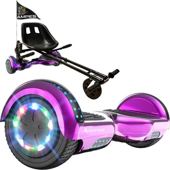 Hoverboard con sedile 6,5 pollici Rosa Cromato + kart con ammortizzatori – hoverboard da solo e montato nel kart nero