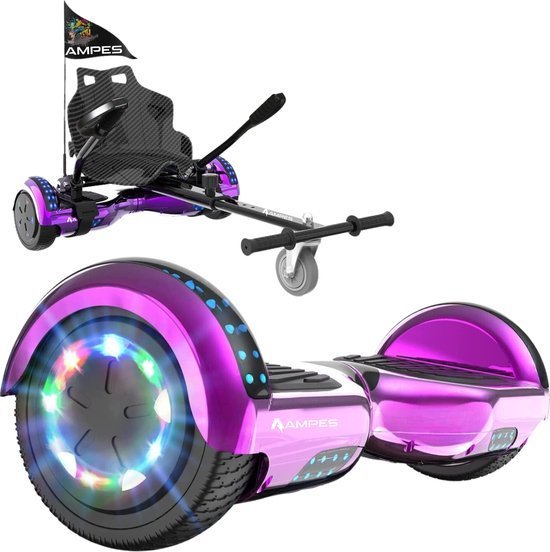 Hoverboard con sedile 6,5 pollici Rosa Cromato + kart – hoverboard da solo e montato nel kart con sedile effetto carbonio