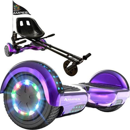 Hoverboard con sedile 6,5 pollici Viola Cromato + kart con ammortizzatori – hoverboard da solo e montato nel kart nero